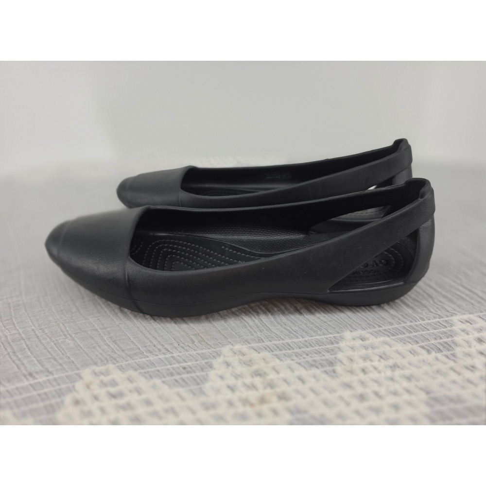 Crocs Lina Shiny Heirloom Black Cutout Pointed Toe Comfort Flats Womens 9